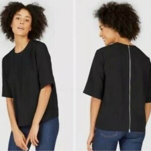 Everlane The Japanese Go Weave Back Zip Tee in Black Size 4